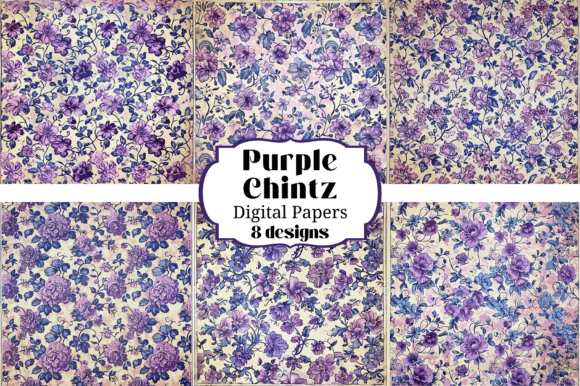 8 Old Purple Floral Chintz Backgrounds for Crafting