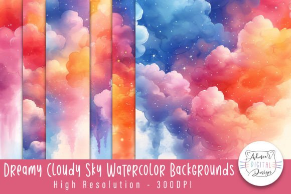 Bring a Soft, Artistic Touch to Your Designs with Dreamy Cloudy Sky Watercolor Backgrounds