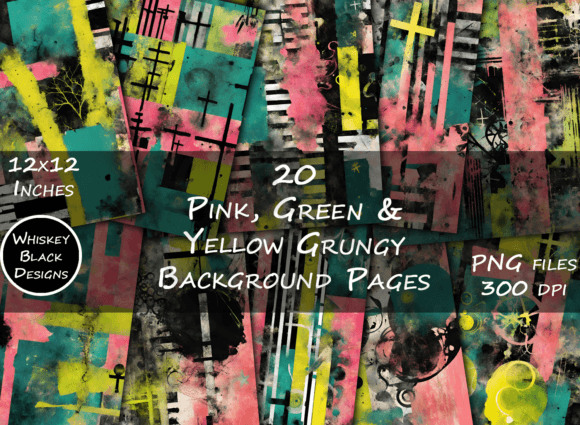 Grungy Pink Teal & Yellow Backgrounds: A Spring Design Staple