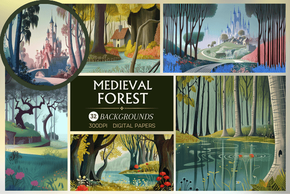 Medieval Forest & Castles - Backgrounds: Enchanting Digital Papers