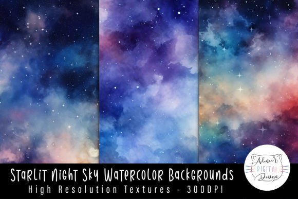 Starlit Night Sky Watercolor Backgrounds: A Designer's Dream