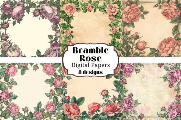 Unlock Vintage Charm with 8 Bramble Rose Digital Paper Backgrounds