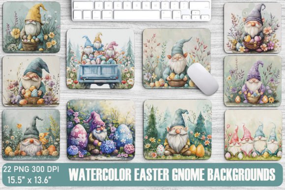 Watercolor Easter Gnome Backgrounds for Spring Design