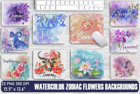 Watercolor Zodiac Flowers: A Celestial Design Asset